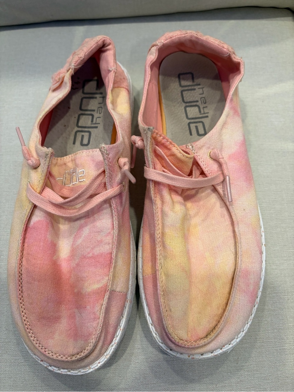 Hey Dude Women's Tie-Dye Canvas Slip-Ons in Pink & Yellow